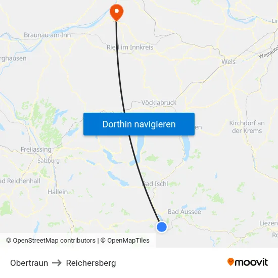 Obertraun to Reichersberg map