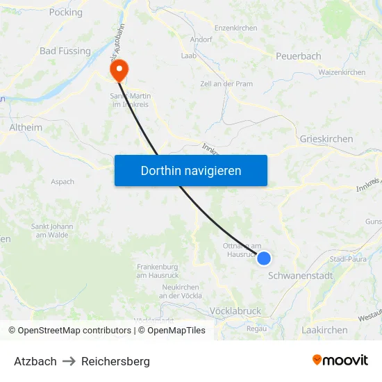 Atzbach to Reichersberg map