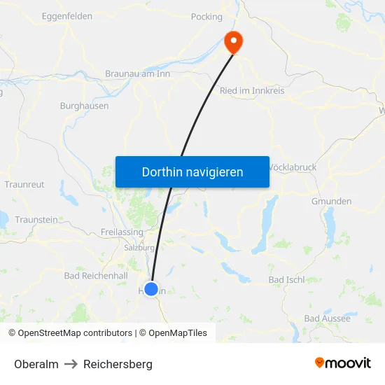 Oberalm to Reichersberg map