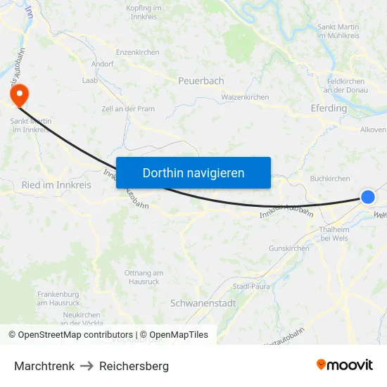 Marchtrenk to Reichersberg map