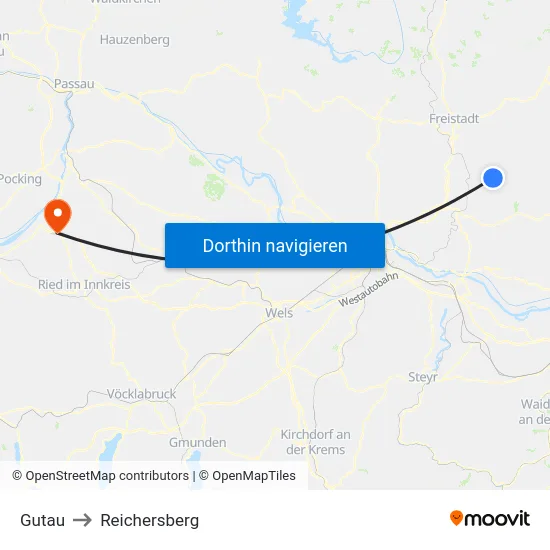 Gutau to Reichersberg map