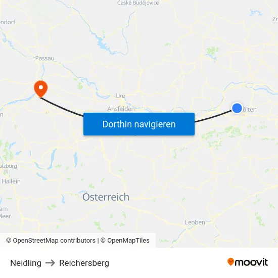 Neidling to Reichersberg map
