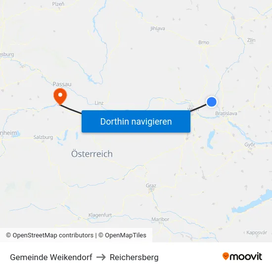 Gemeinde Weikendorf to Reichersberg map
