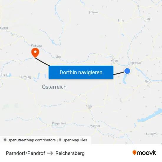 Parndorf/Pandrof to Reichersberg map