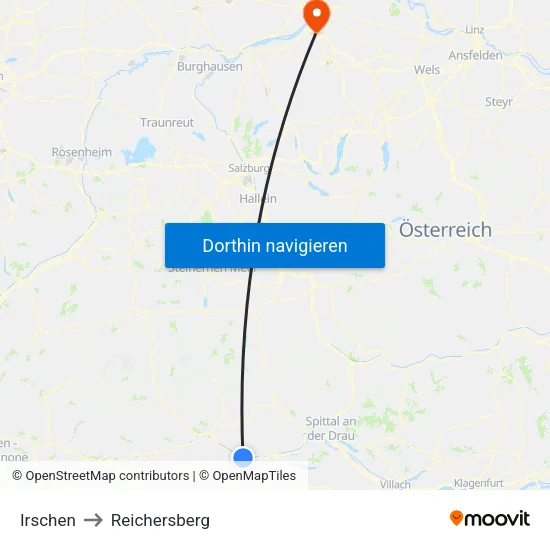 Irschen to Reichersberg map