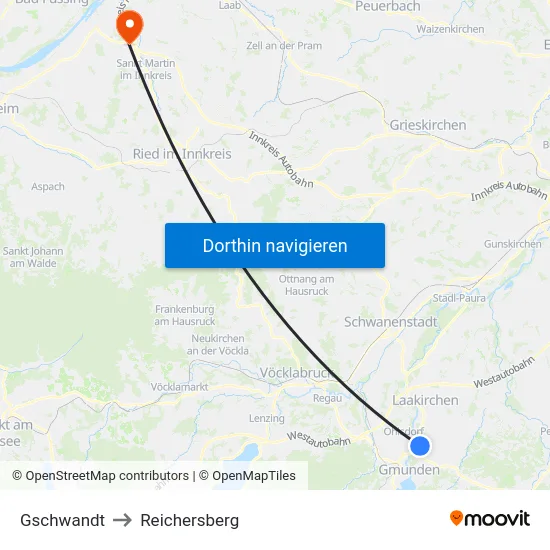 Gschwandt to Reichersberg map