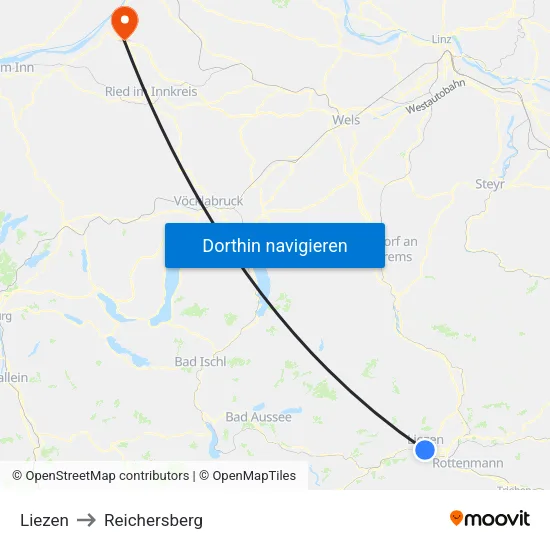 Liezen to Reichersberg map