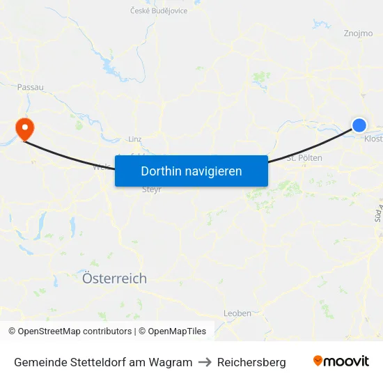 Gemeinde Stetteldorf am Wagram to Reichersberg map