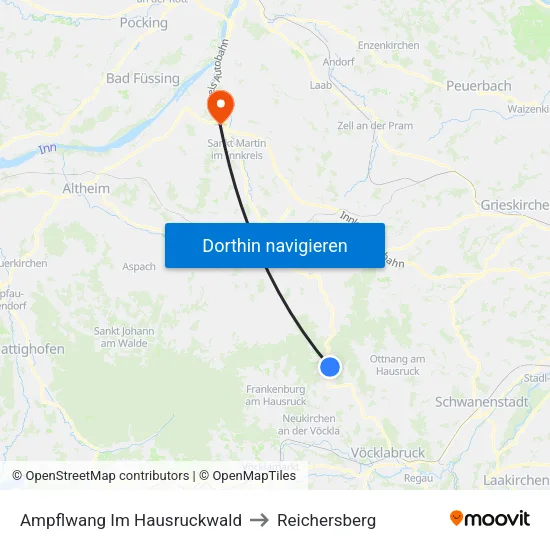 Ampflwang Im Hausruckwald to Reichersberg map