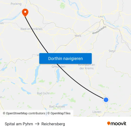 Spital am Pyhrn to Reichersberg map