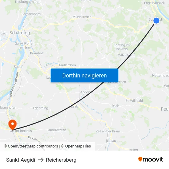 Sankt Aegidi to Reichersberg map