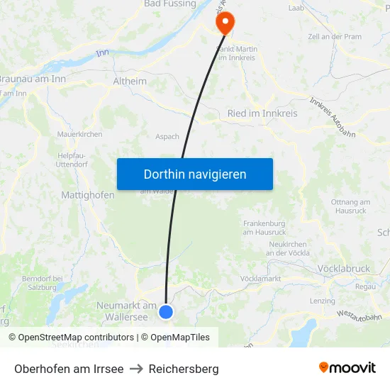 Oberhofen am Irrsee to Reichersberg map