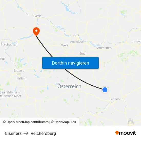 Eisenerz to Reichersberg map
