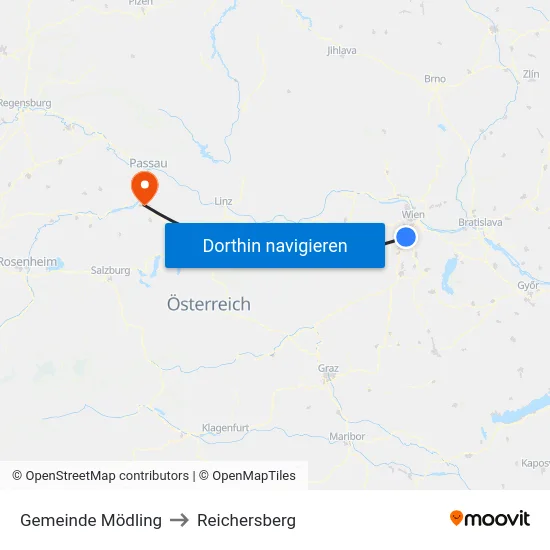Gemeinde Mödling to Reichersberg map