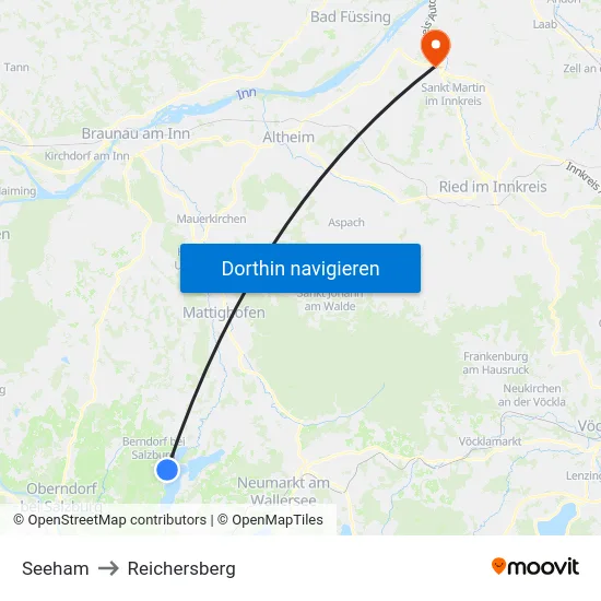 Seeham to Reichersberg map