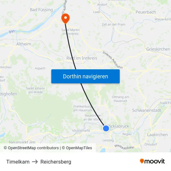 Timelkam to Reichersberg map