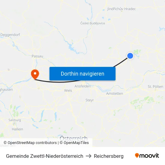 Gemeinde Zwettl-Niederösterreich to Reichersberg map