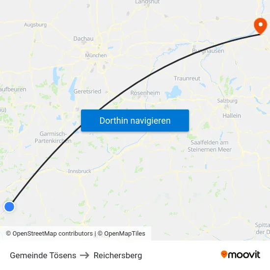 Gemeinde Tösens to Reichersberg map