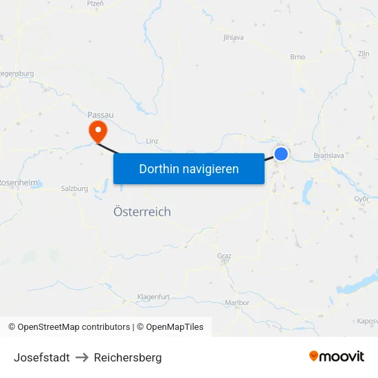 Josefstadt to Reichersberg map