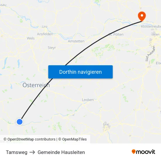 Tamsweg to Gemeinde Hausleiten map