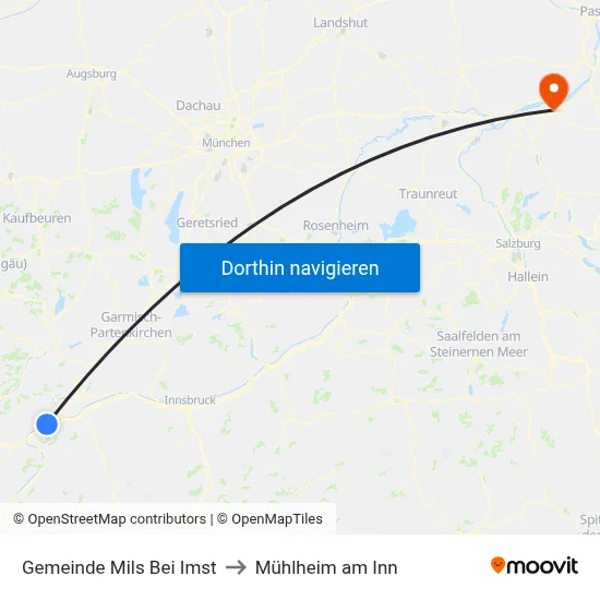 Gemeinde Mils Bei Imst to Mühlheim am Inn map