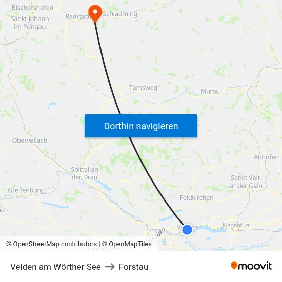 Velden am Wörther See to Forstau map