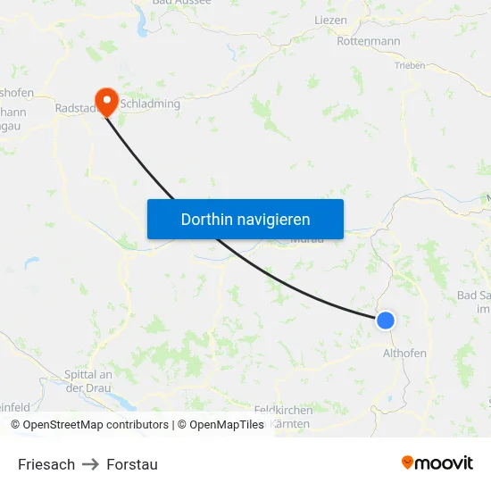 Friesach to Forstau map