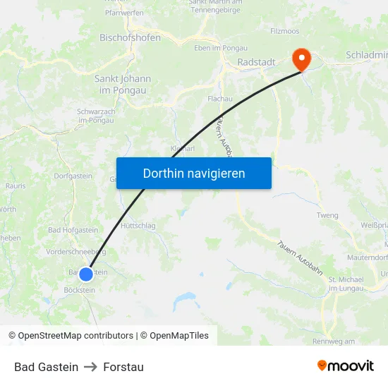 Bad Gastein to Forstau map