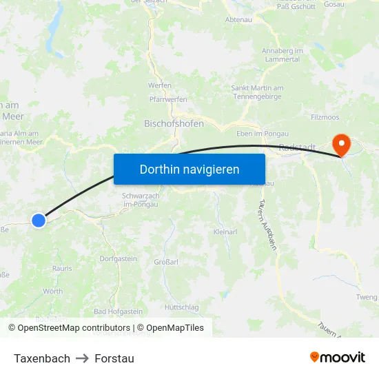 Taxenbach to Forstau map