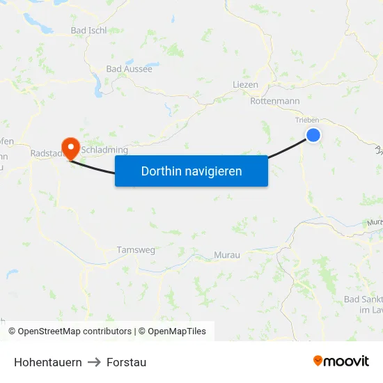 Hohentauern to Forstau map