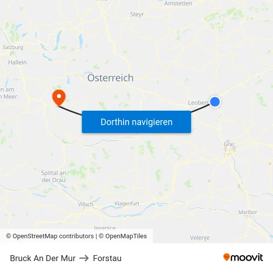 Bruck An Der Mur to Forstau map