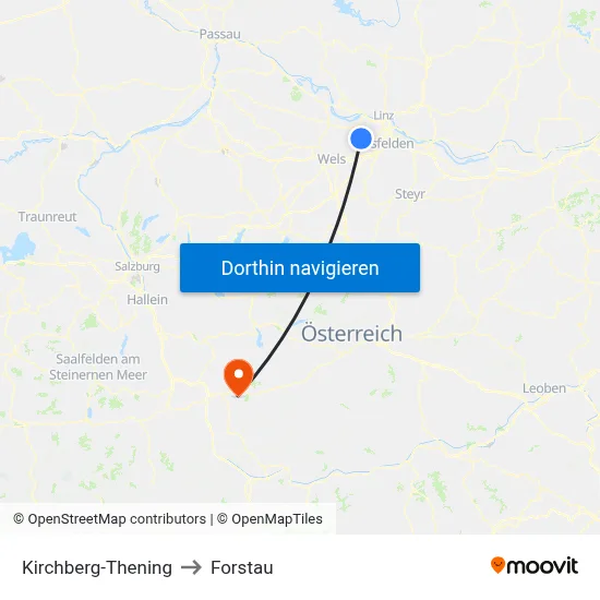 Kirchberg-Thening to Forstau map