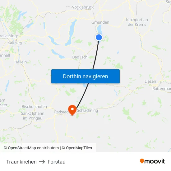 Traunkirchen to Forstau map
