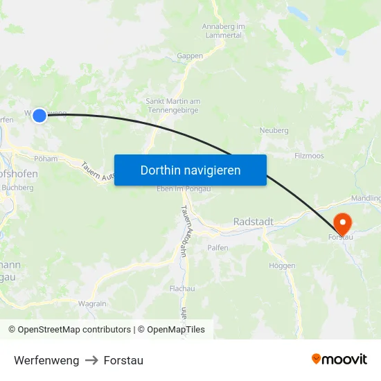 Werfenweng to Forstau map