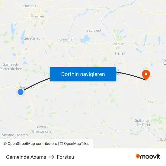 Gemeinde Axams to Forstau map