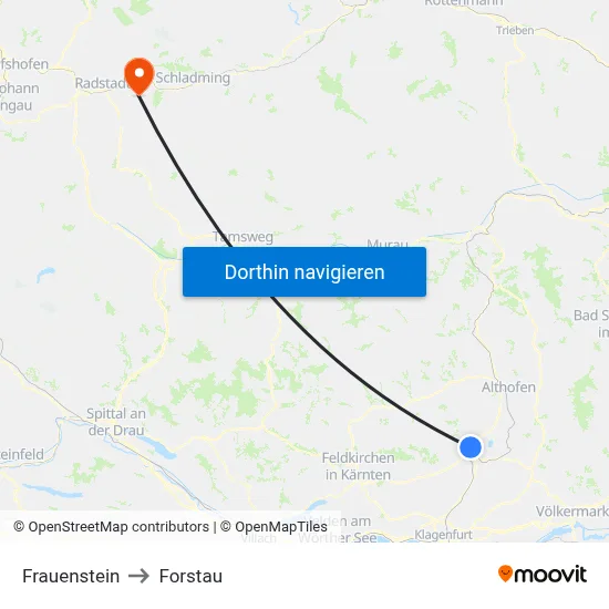Frauenstein to Forstau map