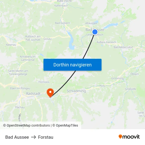 Bad Aussee to Forstau map