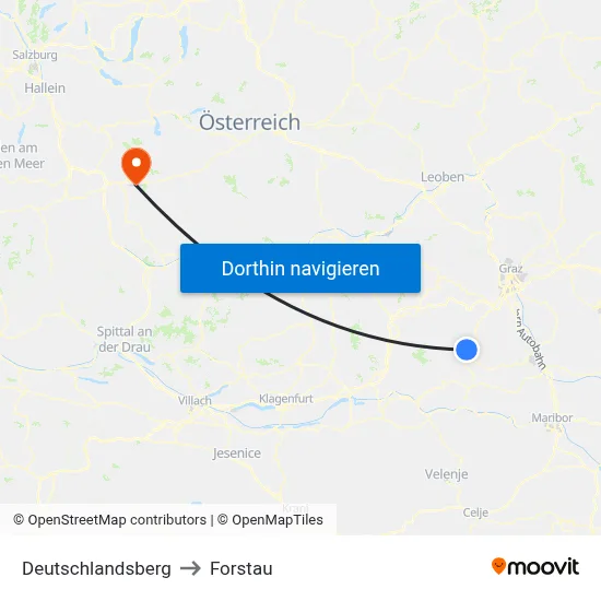Deutschlandsberg to Forstau map