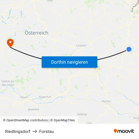 Riedlingsdorf to Forstau map