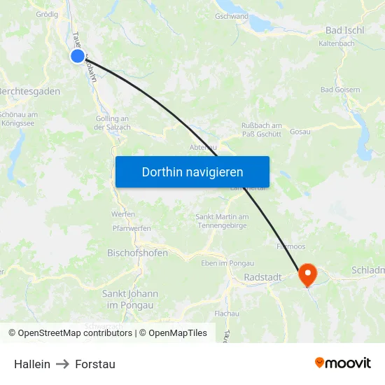 Hallein to Forstau map