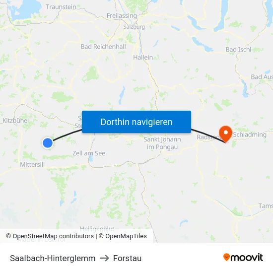 Saalbach-Hinterglemm to Forstau map