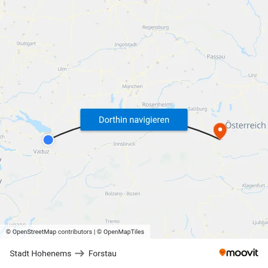 Stadt Hohenems to Forstau map