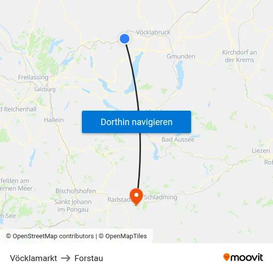 Vöcklamarkt to Forstau map