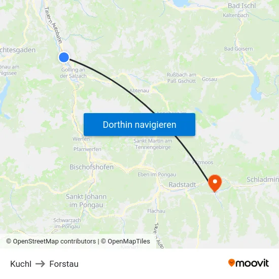 Kuchl to Forstau map