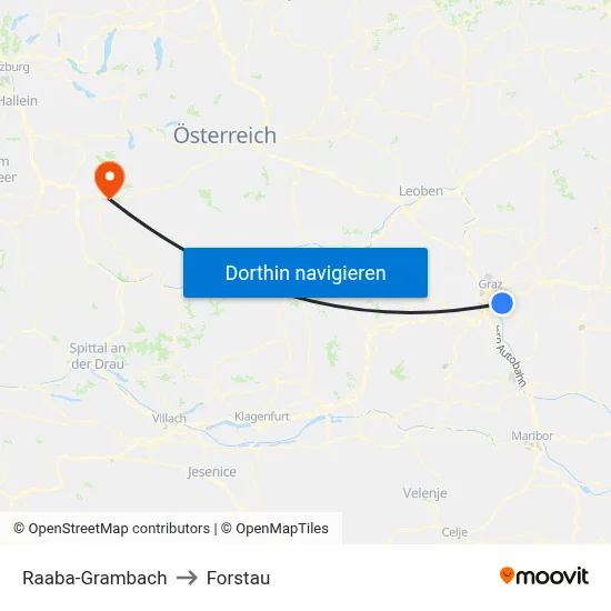 Raaba-Grambach to Forstau map