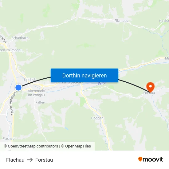 Flachau to Forstau map