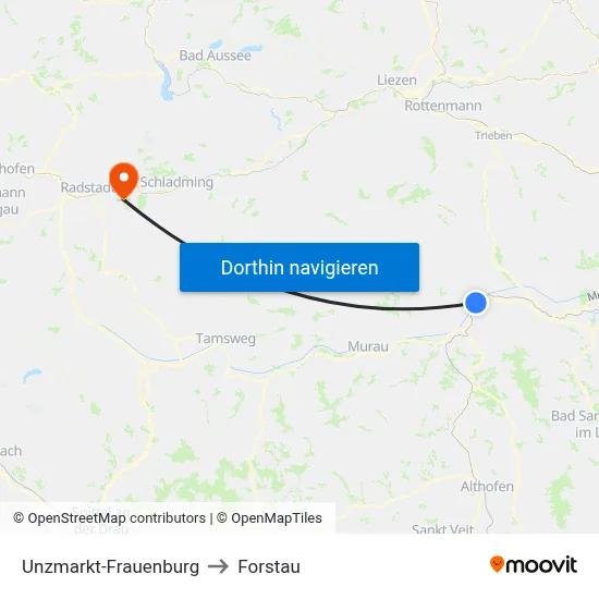 Unzmarkt-Frauenburg to Forstau map