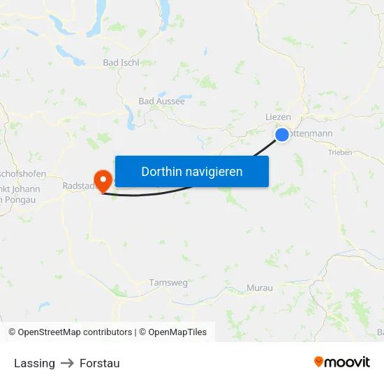 Lassing to Forstau map