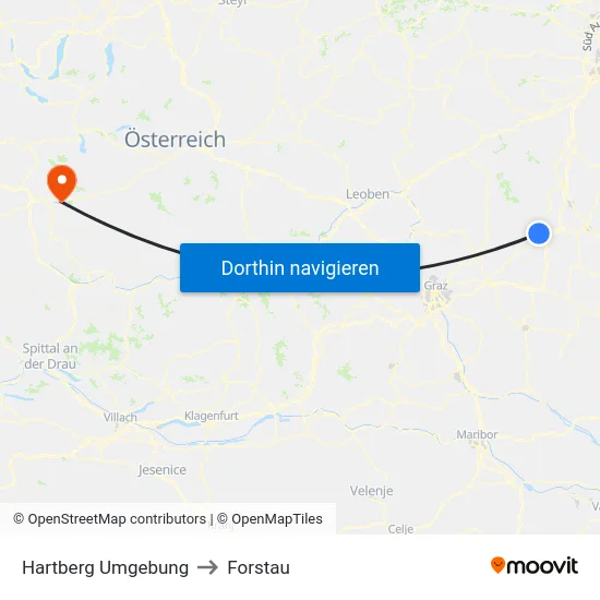 Hartberg Umgebung to Forstau map