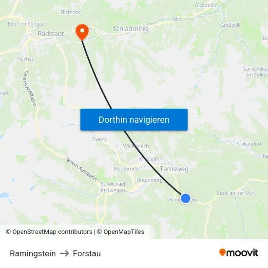 Ramingstein to Forstau map